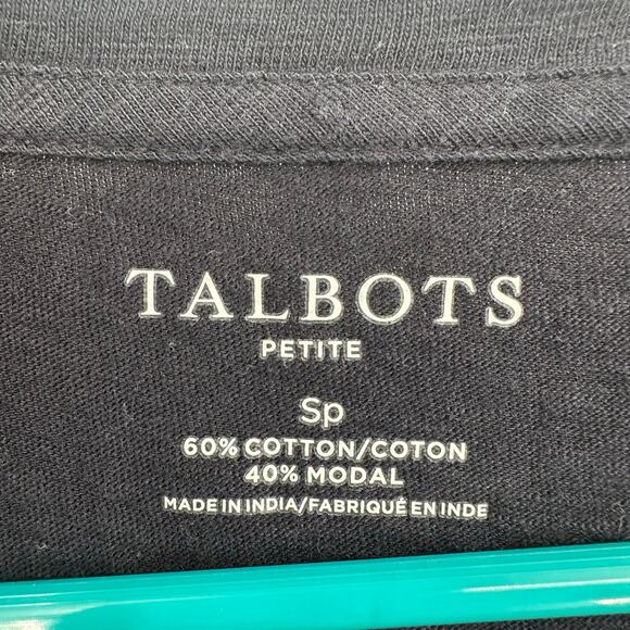 Talbots Size Small Petite Black T-Shirt Embroidered White Yellow Flower Print - Picture 3 of 3